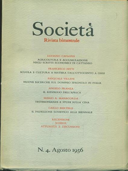 Società. N. 4, Agosto 1956 - copertina