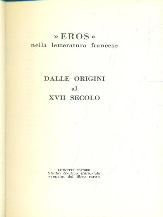 Eros nella letteratura francese. Dalle origini al XVII secolo - copertina