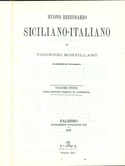 Dizionario Siciliano-Italiano - Vincenzo Mortillaro - copertina
