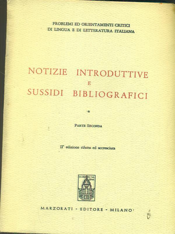 Notizie introduttive e sussidi bibliografici Iparte seconda