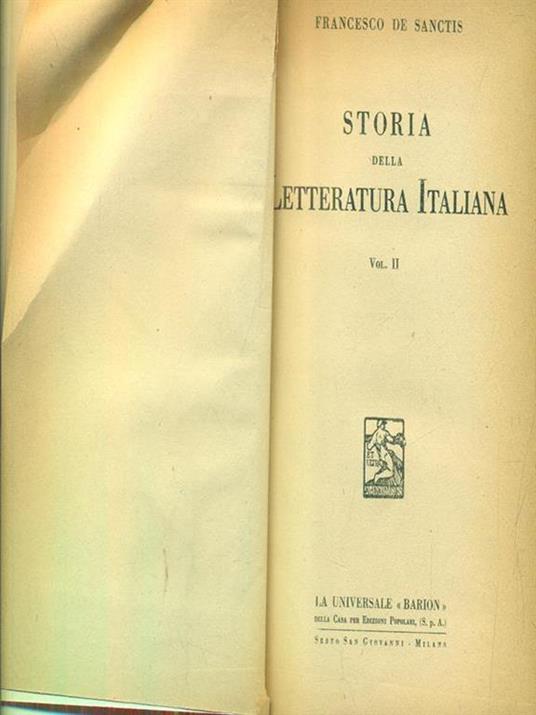 Storia della letteratura italiana. Vol. II - Francesco De Sanctis - copertina