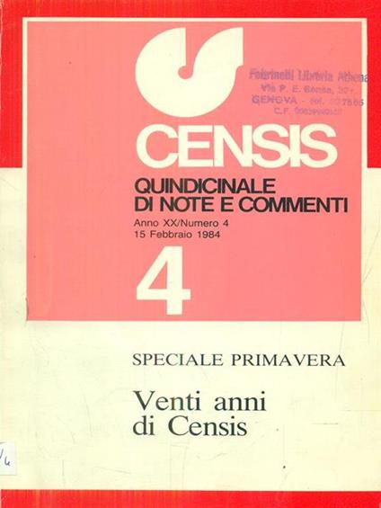 Censis 4 / 15 febbraio 1984 - copertina