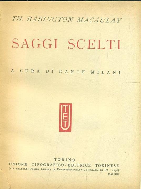 Saggi scelti - Thomas Babington Macaulay - copertina