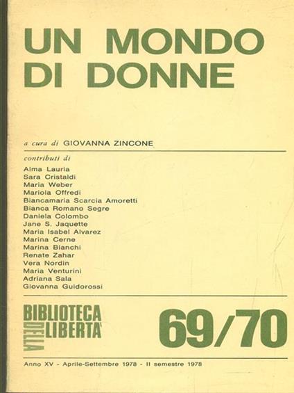 Biblioteca della libertà 69/70 Un mondo di donne - copertina
