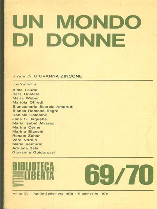 Biblioteca della libertà 69/70 Un mondo di donne - copertina