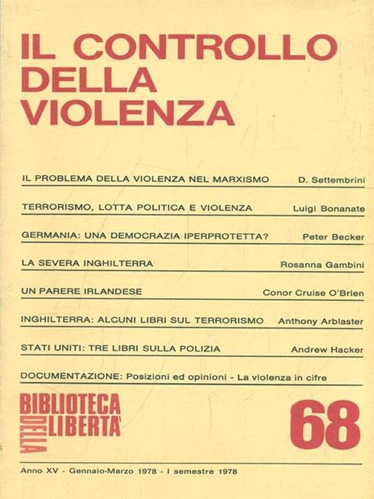 Biblioteca della libertà. Il controllo della violenza. Numero 68 - copertina