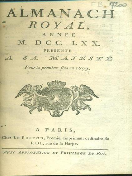 Almanach Royal - Annee 1770 - copertina