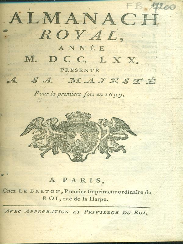 Almanach Royal - Annee 1770