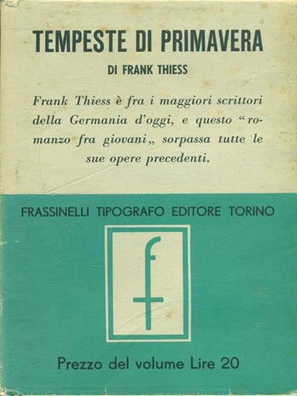 Tempeste di primavera - Frank Thiess - copertina