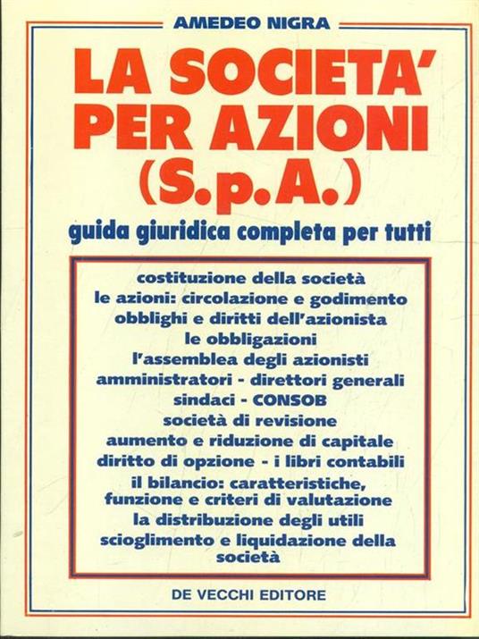 La società per azioni (S.p.A.) - Amedeo Nigra - copertina