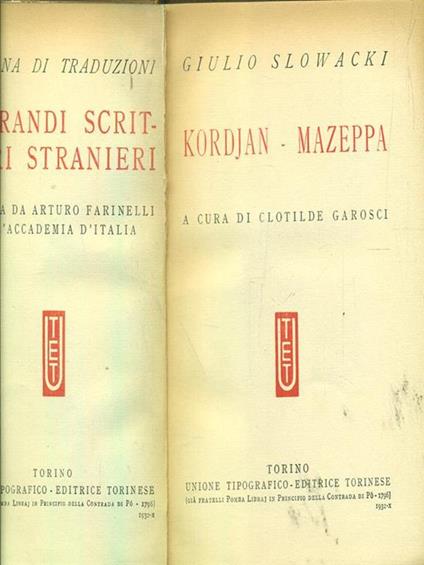 Kordjan mazeppa - Juliusz Slowacki - copertina