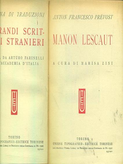 Manon Lescaut - Antoine-François Prévost - copertina