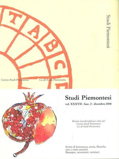 Studi Piemontesi. Vol. XXXVII. 2. 2008 - copertina