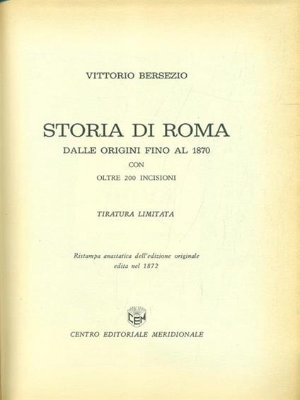 Storia di Roma dalle origini fino al 1870 - Vittorio Bersezio - copertina