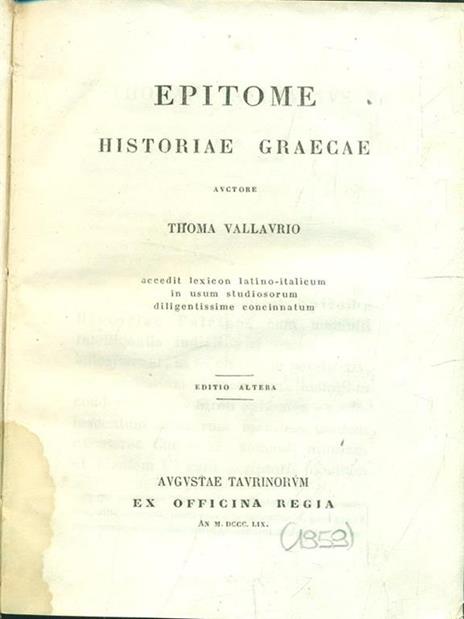 Epitome Historiae Graecae - Thoma Vallavrio - copertina