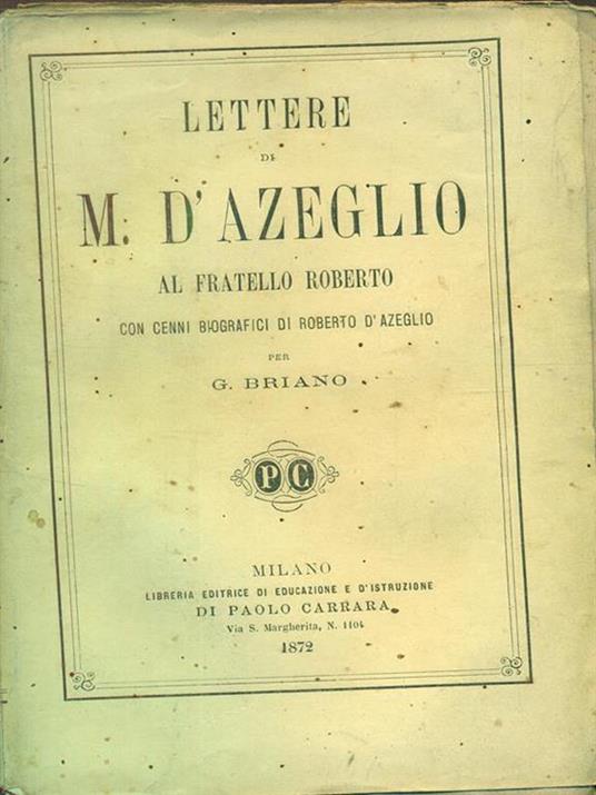 Lettere al fratello Roberto - Massimo D'Azeglio - copertina