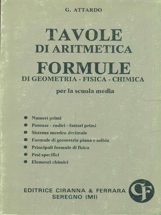 Tavole di aritmetica e formule di geometria fisica chimica - copertina