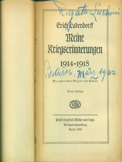 Meine Kriegscrinnerungen - Erich Ludendorff - copertina