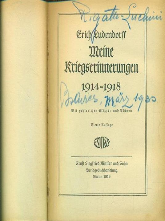 Meine Kriegscrinnerungen - Erich Ludendorff - copertina