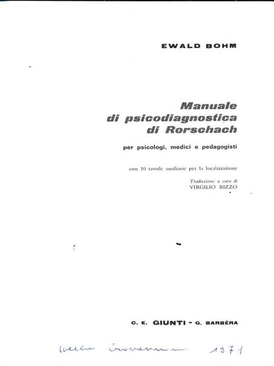 Manuale di psicodiagnostica di Rorschach di: Ewald Bohm - copertina