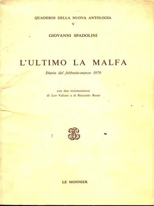 L' ultimo La Malfa - Giovanni Spadolini - copertina