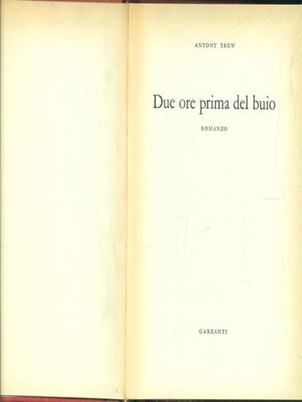 Due ore prima del buio - Antony Trew - copertina
