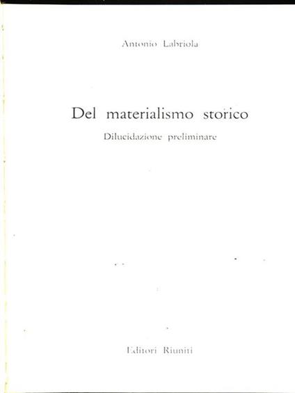 Del materialismo storico - Antonio Labriola - copertina