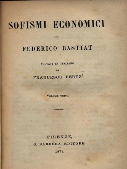 Sofismi economici - Frédéric Bastiat - copertina
