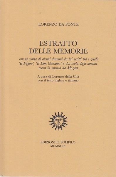 Estratto delle memorie (1819) - Lorenzo Da Ponte - copertina