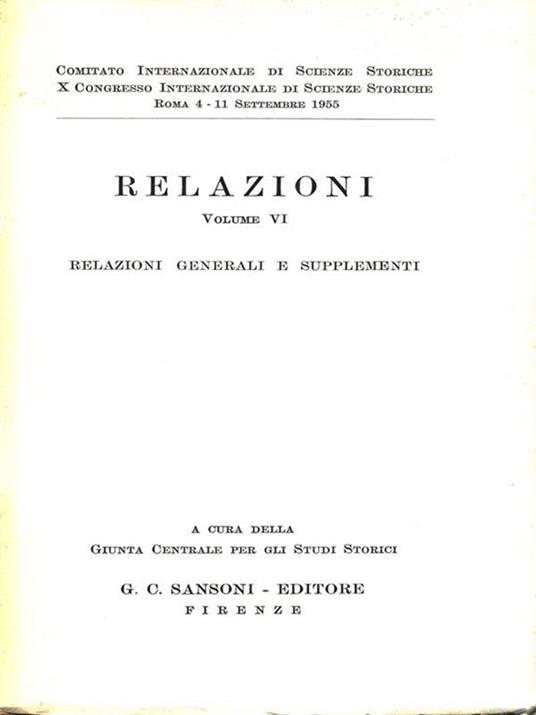 Relazioni. Vol. VI: Relazioni generali e supplementari - copertina