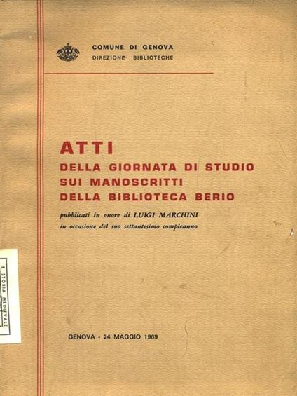 Atti della giornata di studio sui manoscritti della biblioteca Berio - copertina