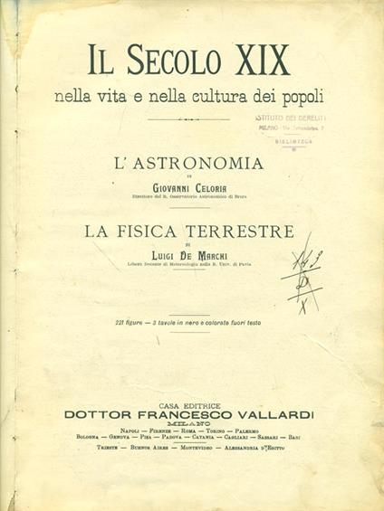 secolo XIX nella vita e nella cultura dei popoli - Celoria - copertina