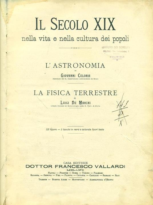 secolo XIX nella vita e nella cultura dei popoli - Celoria - copertina