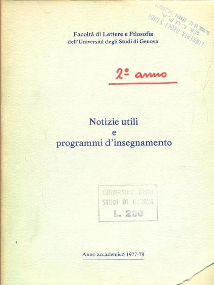 Notizie utili e programmi d'insegnamento anno1977/78 - copertina