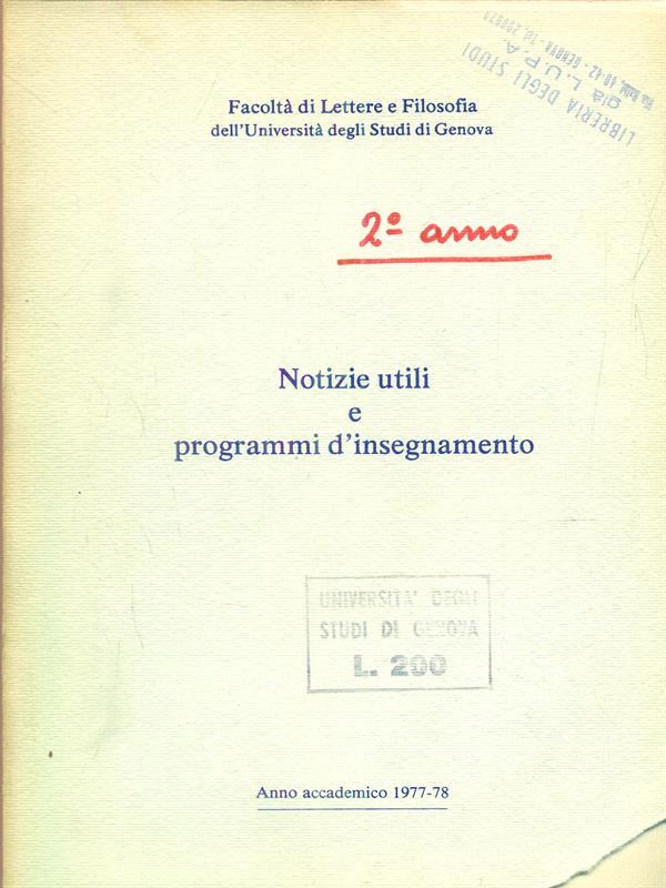 Notizie utili e programmi d'insegnamento anno1977/78