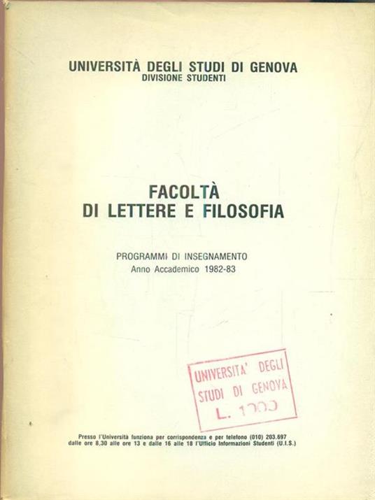Facoltà di lettere e filosofia anno 1982-83 - copertina