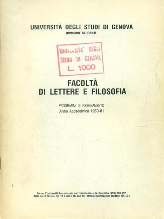 Facoltà di lettere e filosofia anno 1980/81 - copertina