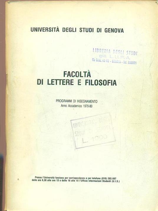 Facoltà di lettere e filosofia anno 1979/80 - copertina