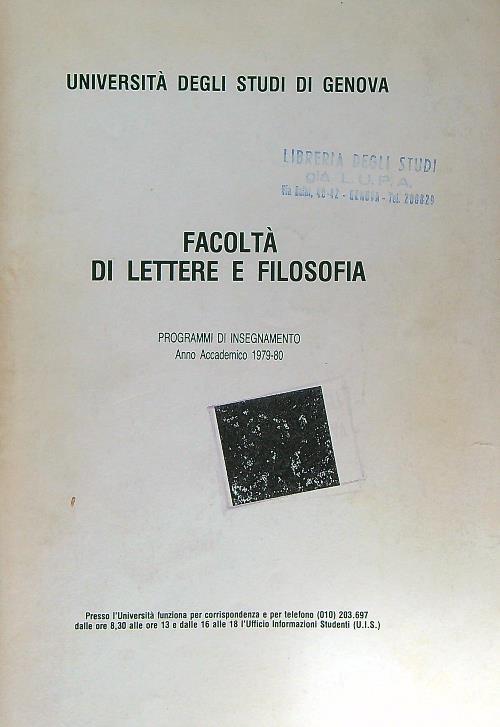 Facoltà di lettere e filosofia anno 1979/80