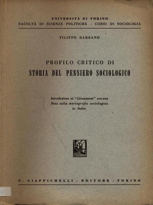 Profilo critico di storia del pensierosociologico - Filippo Barbano - copertina