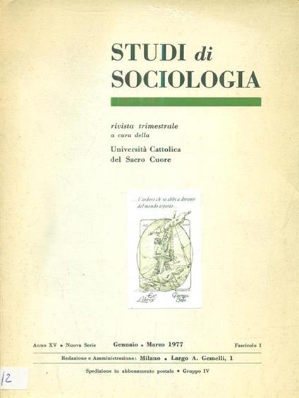 Studi di sociologia gennaio /marzo 1977 / Anno XV Fasc I - copertina