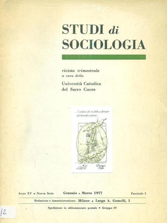 Studi di sociologia gennaio /marzo 1977 / Anno XV Fasc I - copertina