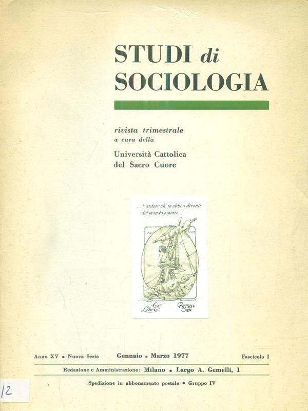 Studi di sociologia gennaio /marzo 1977 / Anno XV Fasc I