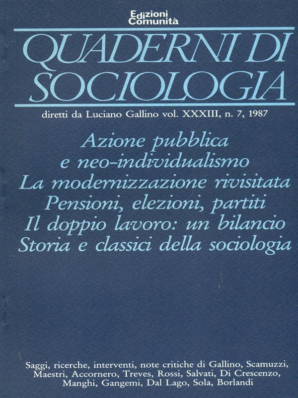Quaderni di sociologia Vol. XXXIII n.7. 1987