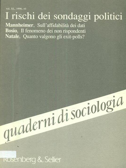 Quaderni di sociologia. Vol. XL 1996/10. I rischi dei sondaggi politici - copertina
