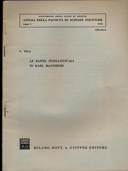Le Elites intellettuali in Karl Mannheim. Estratto - copertina