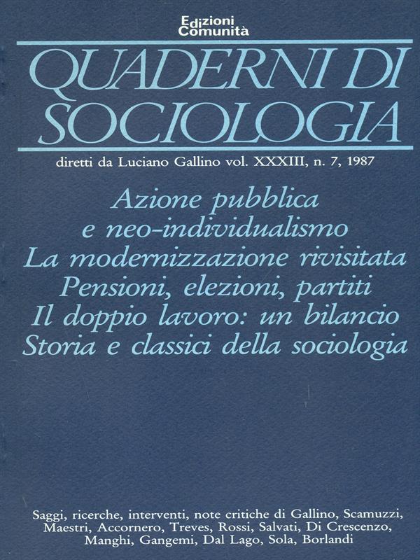 Quaderni di sociolocia Vol. XXXIII n.7. a987