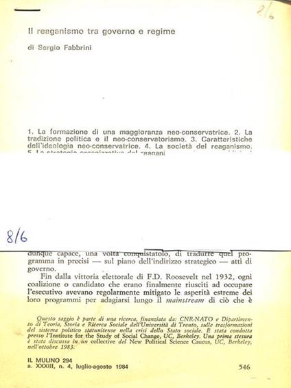 Il reagismo tra governo e regime - Sergio Fabbrini - copertina