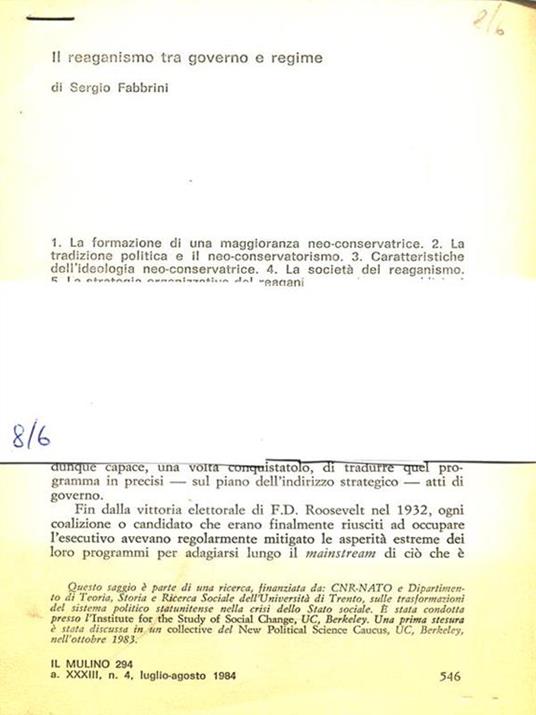 Il reagismo tra governo e regime - Sergio Fabbrini - copertina