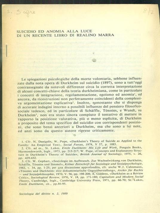 Suicidio ed anomia alla luce di un recente libro di realino Marra. Estratto - 6